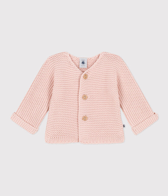 Cardigan en tricot point mousse bébé rose SALINE