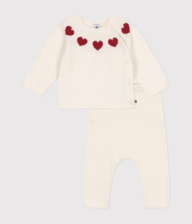 Ensemble 2 pi&egrave;ces en tricot b&eacute;b&eacute; blanc/rouge