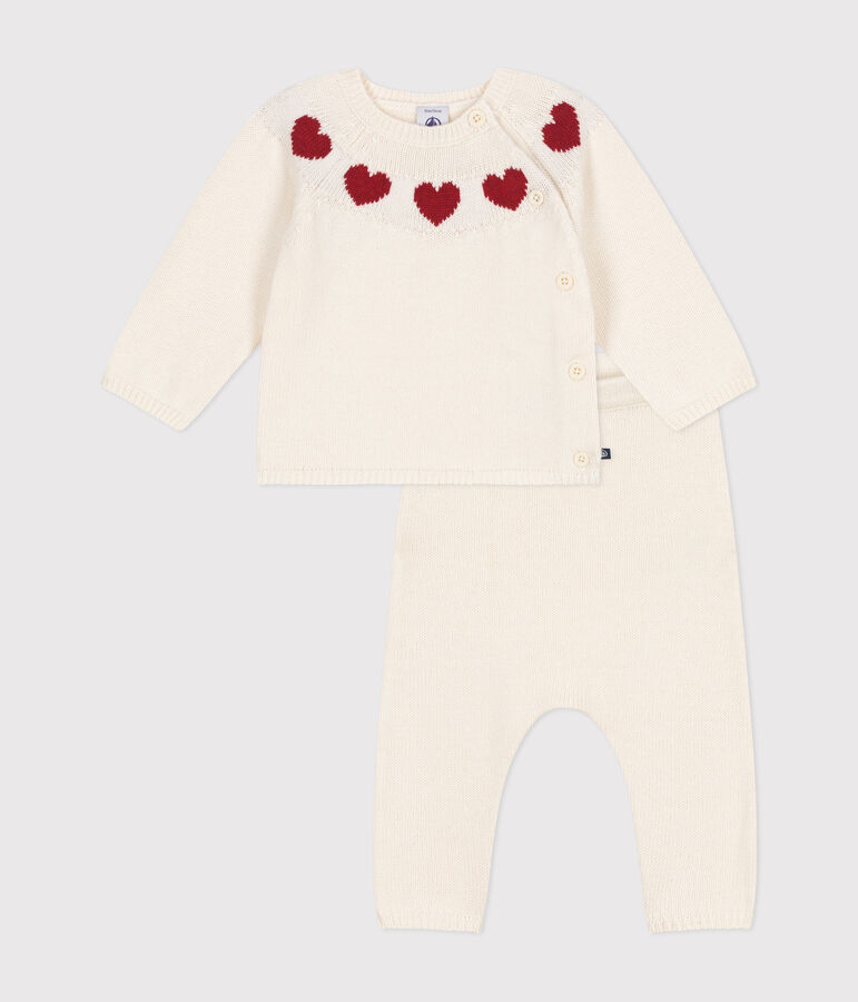 Ensemble 2 pi&egrave;ces en tricot b&eacute;b&eacute; blanc/rouge