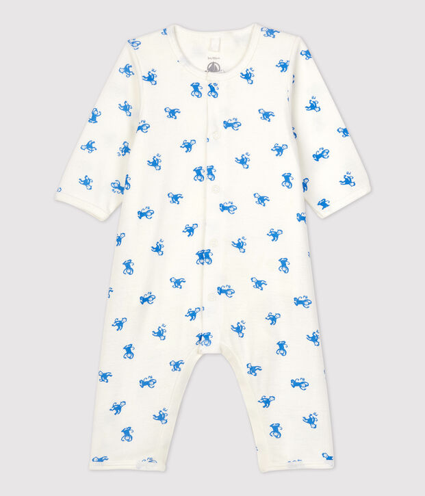 Bodyjama sans pieds  b&eacute;b&eacute; en coton biologique blanc/bleu