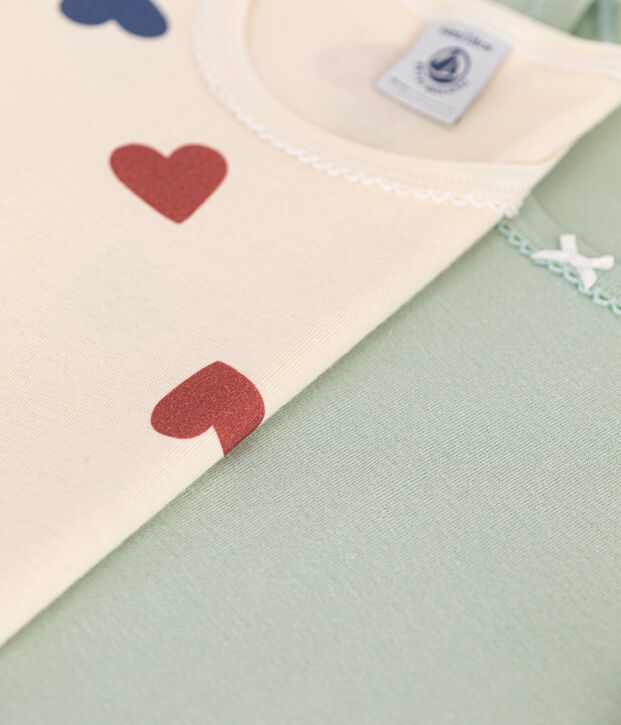 Setje met 2 katoenen T-shirts met korte mouw en hartje voor kinderen multicouleur