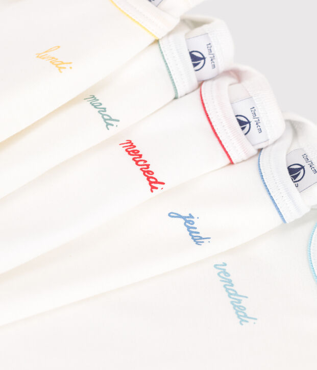 Setje met 5 katoenen babyrompertjes met korte mouw en weekdagenprint multicouleur