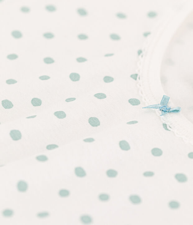 Pyjacourt &agrave; pois en coton petite fille blanc/vert
