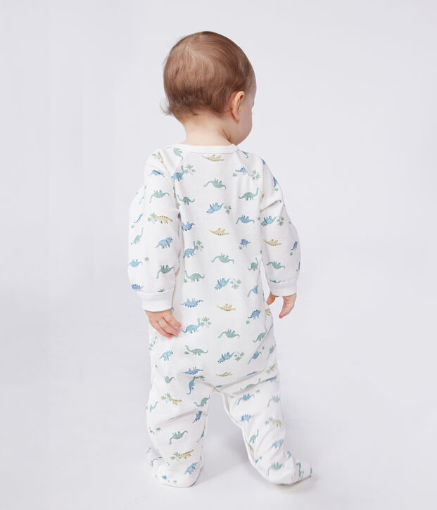 Katoenen babypyjama met dinosaurusprint wit/multicouleur