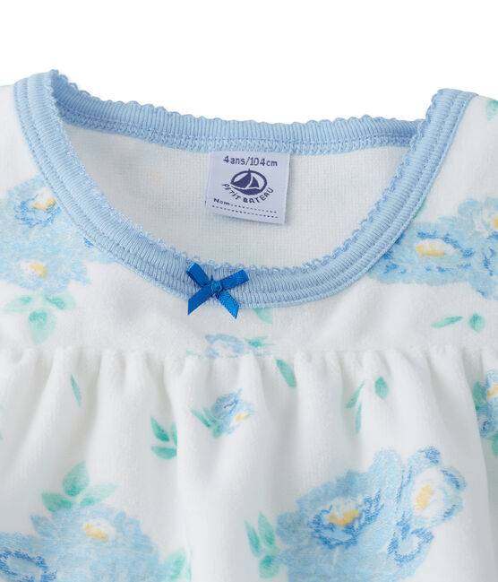 Chemise de nuit en velours imprimée et son legging blanc LAIT/bleu BLEU/ MULTICO