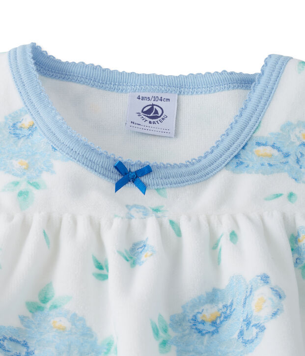 Chemise de nuit en velours imprim&eacute;e et son legging blanc/bleu/multicouleur