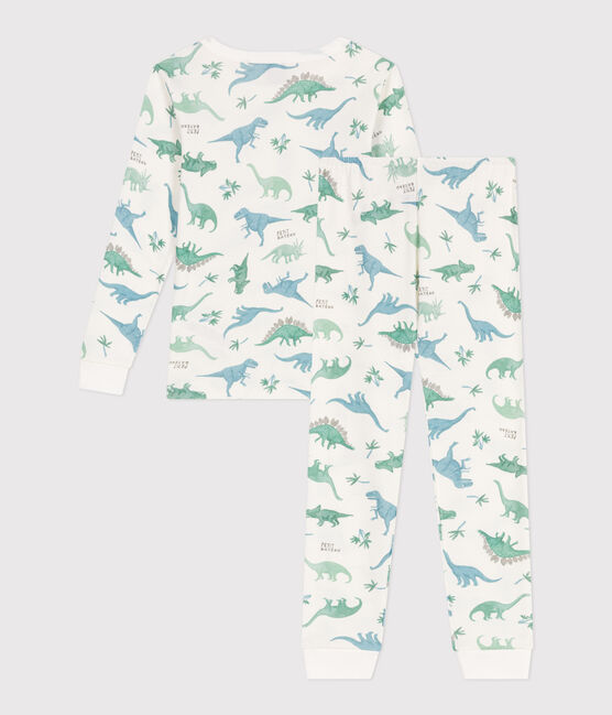 Pyjama très ajusté enfant en coton imprimé  blanc MARSHMALLOW/blanc MULTICO
