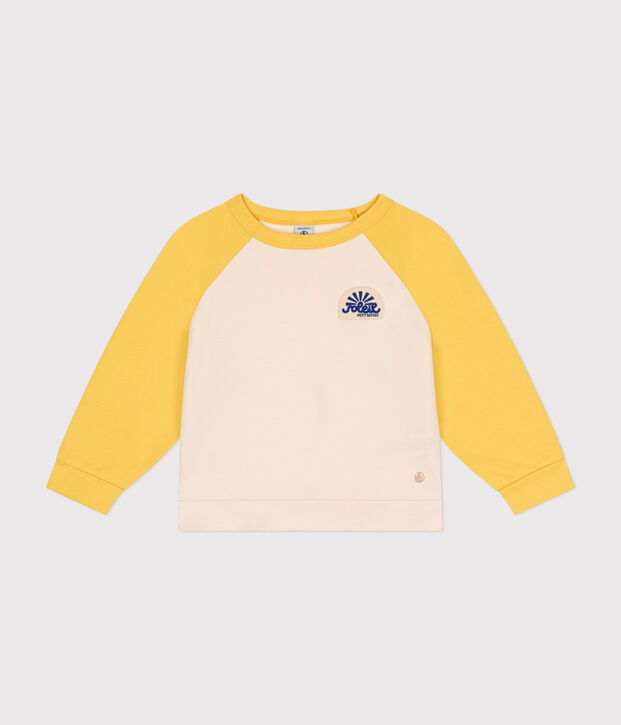 Sweatshirt en molleton l&eacute;ger enfant &eacute;cru/jaune