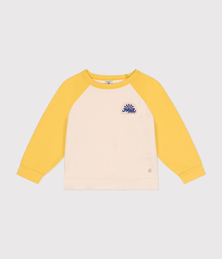 Sweatshirt en molleton l&eacute;ger enfant &eacute;cru/jaune