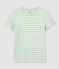 DE STRAIGHT-FIT, T-shirt voor dames met ronde hals in biokatoen groen HERBIER/ MARSHMALLOW