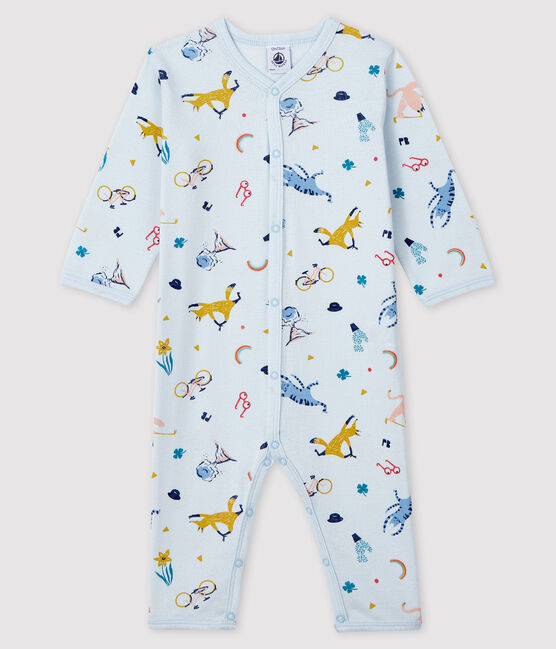 Blauw slaappakje van ribstof met dierenprint voor baby jongen blauw FRAICHEUR/wit MULTICO