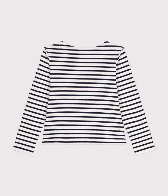 Katoenen marineshirt met knopen voor dames wit MARSHMALLOW/blauw SMOKING