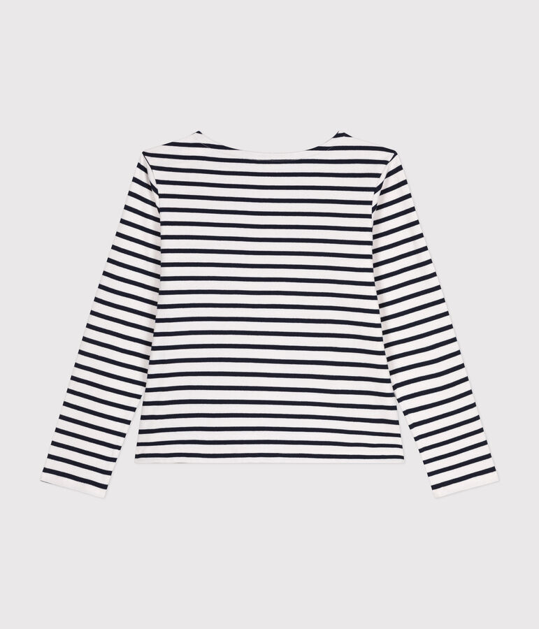 Katoenen marineshirt met knopen voor dames wit/blauw