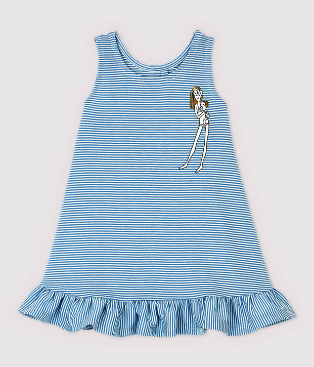 Robe en coton bio b&eacute;b&eacute;. bleu/blanc