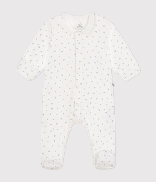 Katoenen babypyjama met print wit/blauw