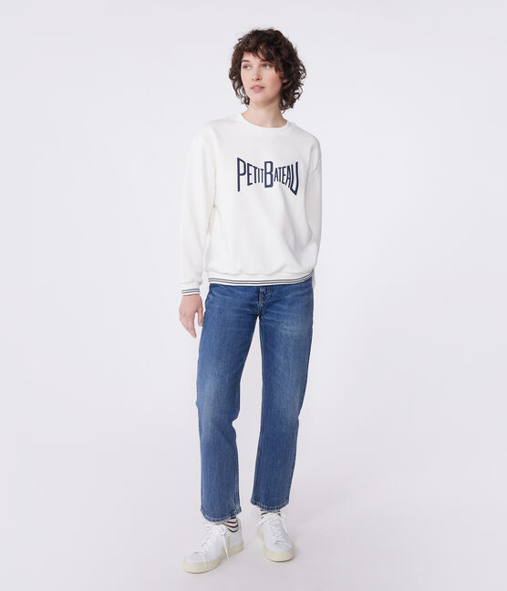 Sweatshirt femme en coton imprimé blanc MARSHMALLOW