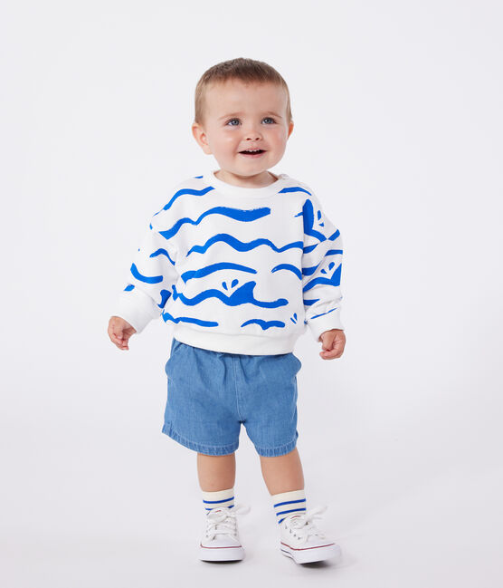 Katoenen babysweater met haaiprint blauw MARSHMALLOW/ PORCELANA