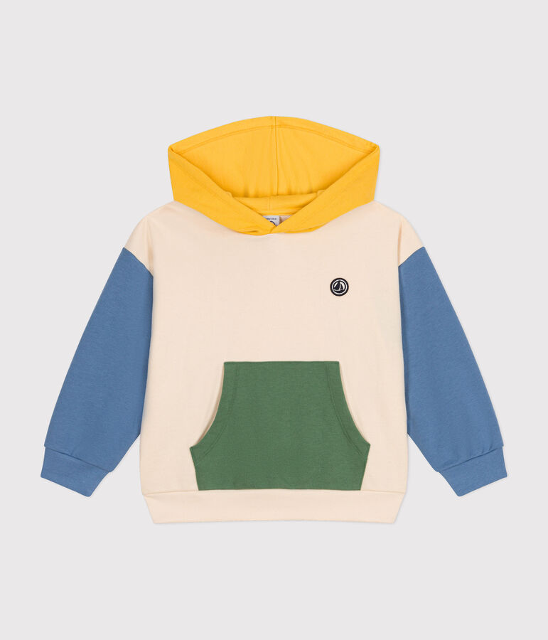 Sweatshirt &agrave; capuche en molleton enfant gar&ccedil;on &eacute;cru/multicouleur