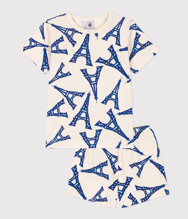Korte pyjama Paris in katoen voor jongens/meisjes ecru/multicouleur