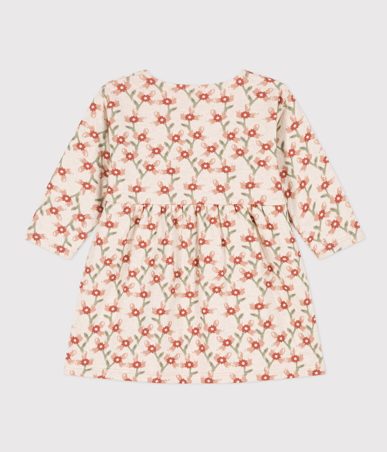 Jurk met lange mouwen in doorgestikte tubic met print voor baby's ecru/multicouleur