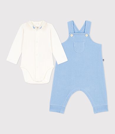 Ensemble salopette/body b&eacute;b&eacute; en coton uni et d&eacute;tails brod&eacute;s