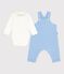 Effen katoenen babysetje met salopette/rompertje, verfraaid met geborduurde details blauw FLO/ MILK