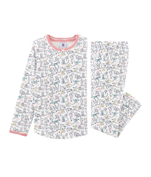 Pyjama petite fille en c&ocirc;te blanc/multicouleur