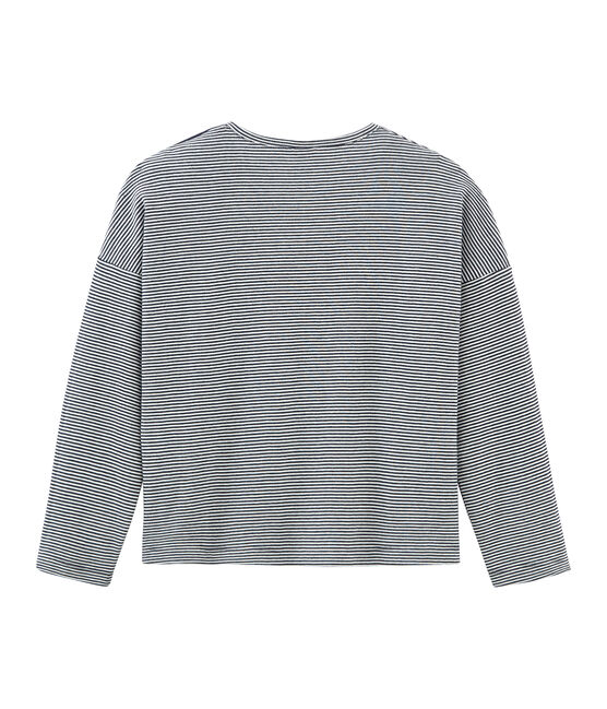 T-shirt met lange mouwen voor meisjes blauw SMOKING/wit MARSHMALLOW
