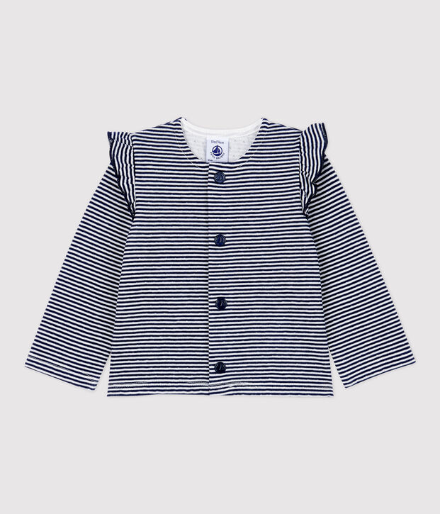 Cardigan en coton b&eacute;b&eacute;. bleu/blanc