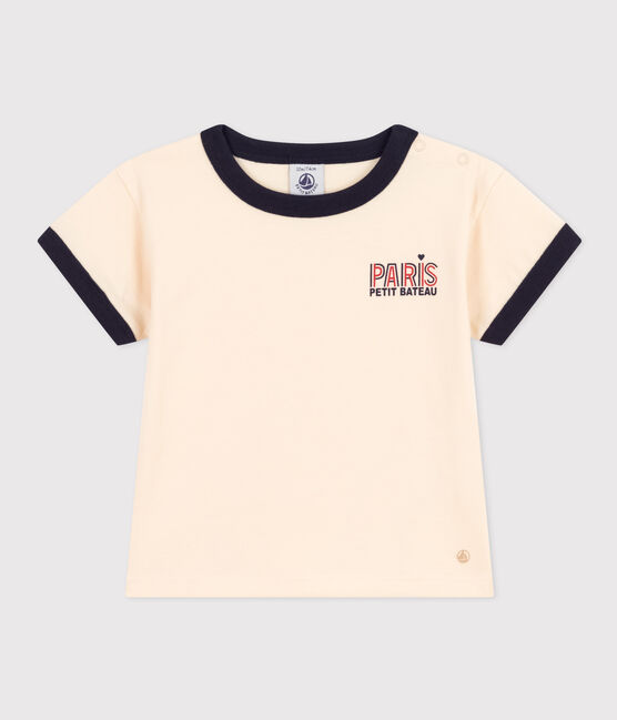 T-shirt met korte mouwen in lichte jersey voor baby's wit AVALANCHE/blauw SMOKING
