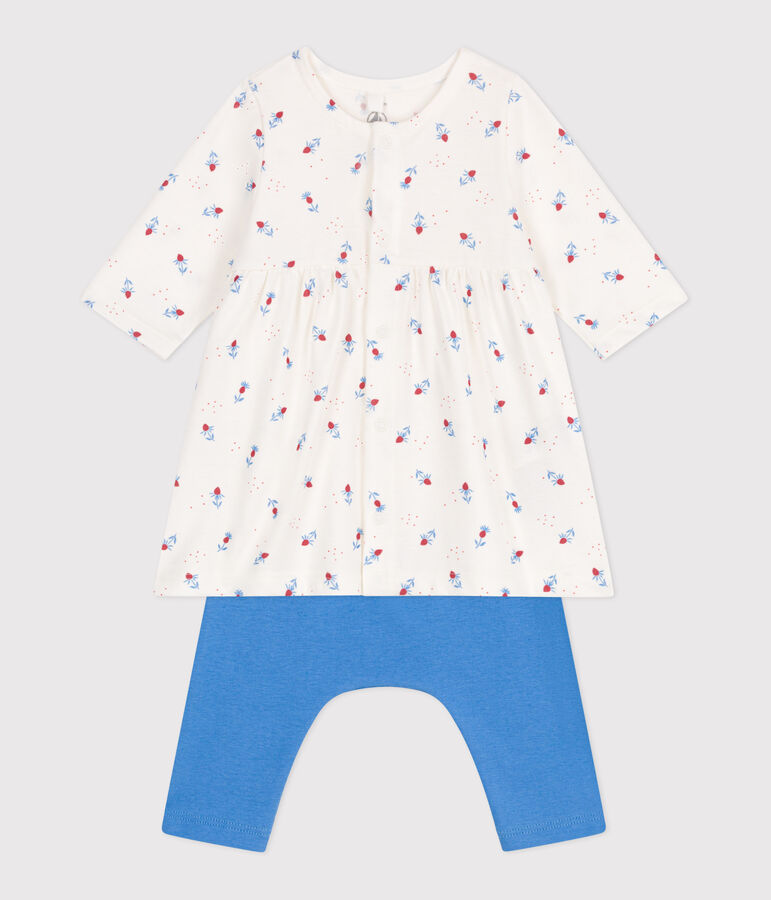 Robe b&eacute;b&eacute; et legging en coton blanc/multicouleur