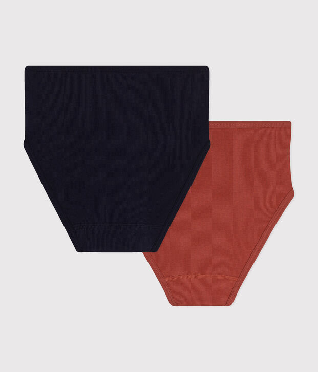 Set van 2 effen damesslips van katoen en elastaan multicouleur