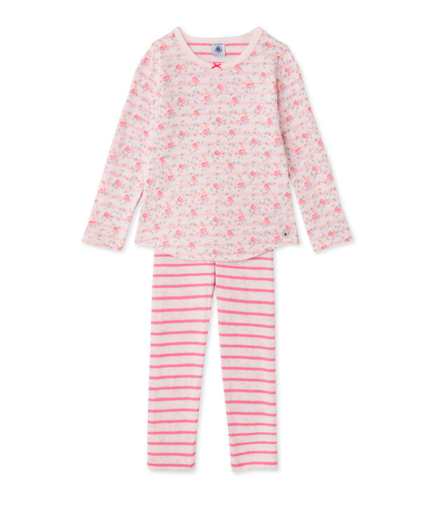 Pyjama fille en tubique r&eacute;versible rose/rose/multicouleur