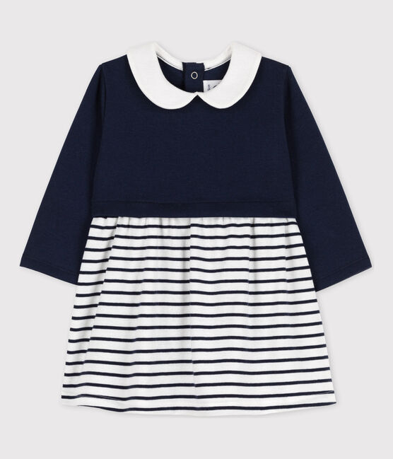 Robe manches longues bébé bimatière bleu SMOKING/blanc ECUME