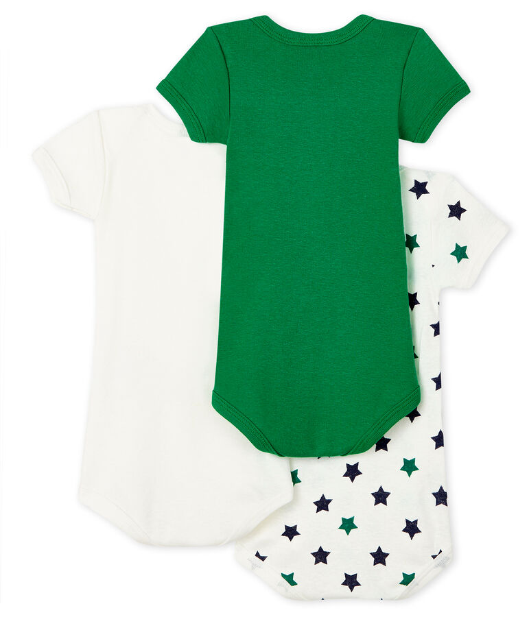 Drie rompertjes met korte mouwen van linnen/katoen voor babyjongen multicouleur