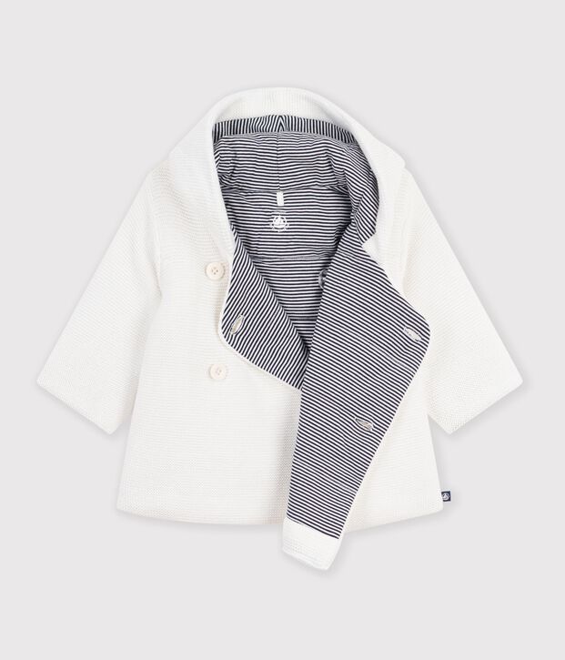 Veste b&eacute;b&eacute; ouatin&eacute;e en tricot et doublure milleraies blanc