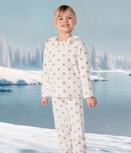 Pyjama enfant en velours imprimé cœurs dorés MILK/ DORE