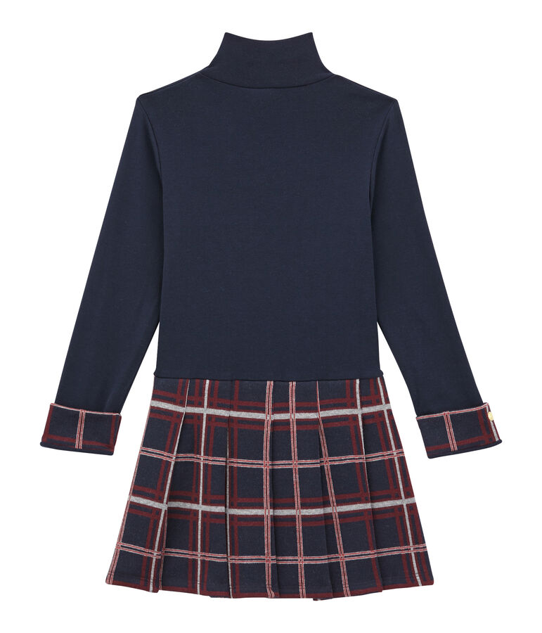 Robe col roul&eacute; bi-mati&egrave;re enfant fille bleu SMOKING/blanc MULTICO