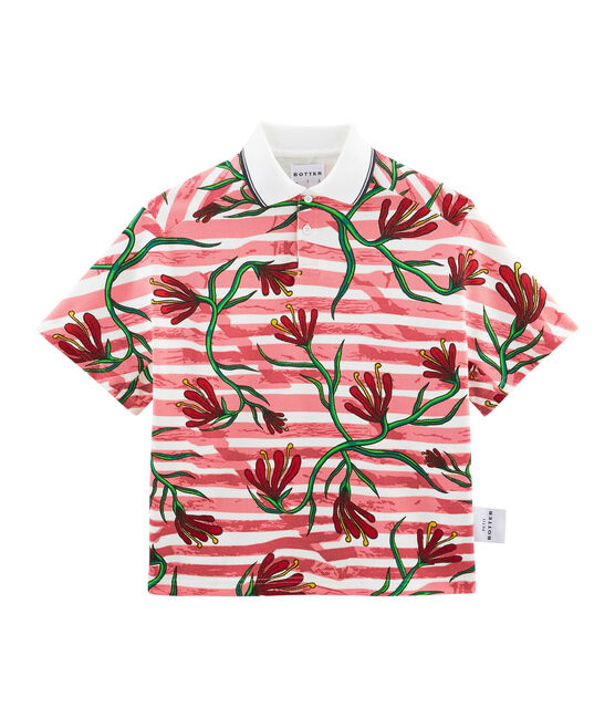 Oversized polo van gestikte Jersey met korte exclusief motief gemaakt door de winnaars van het Hyères-festival. wit MARSHMALLOW/wit MULTICO