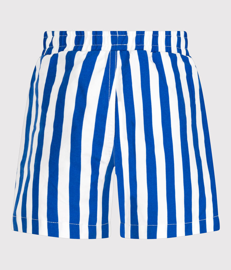 Gestreepte zwemshort voor kinderen wit MARSHMALLOW/blauw SURF