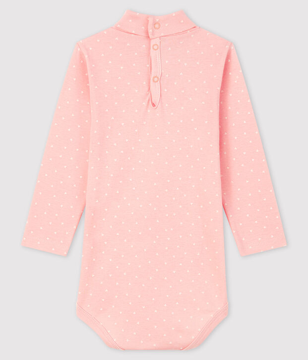 Babybody met lange mouwen en rolkraag roze/wit