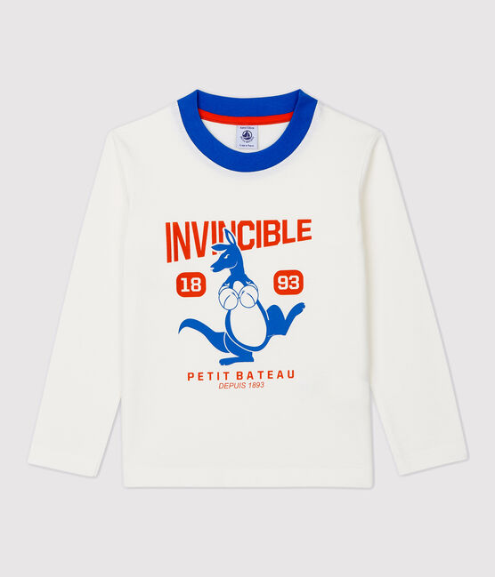 Tee-shirt manches longues en coton enfant garçon blanc MARSHMALLOW