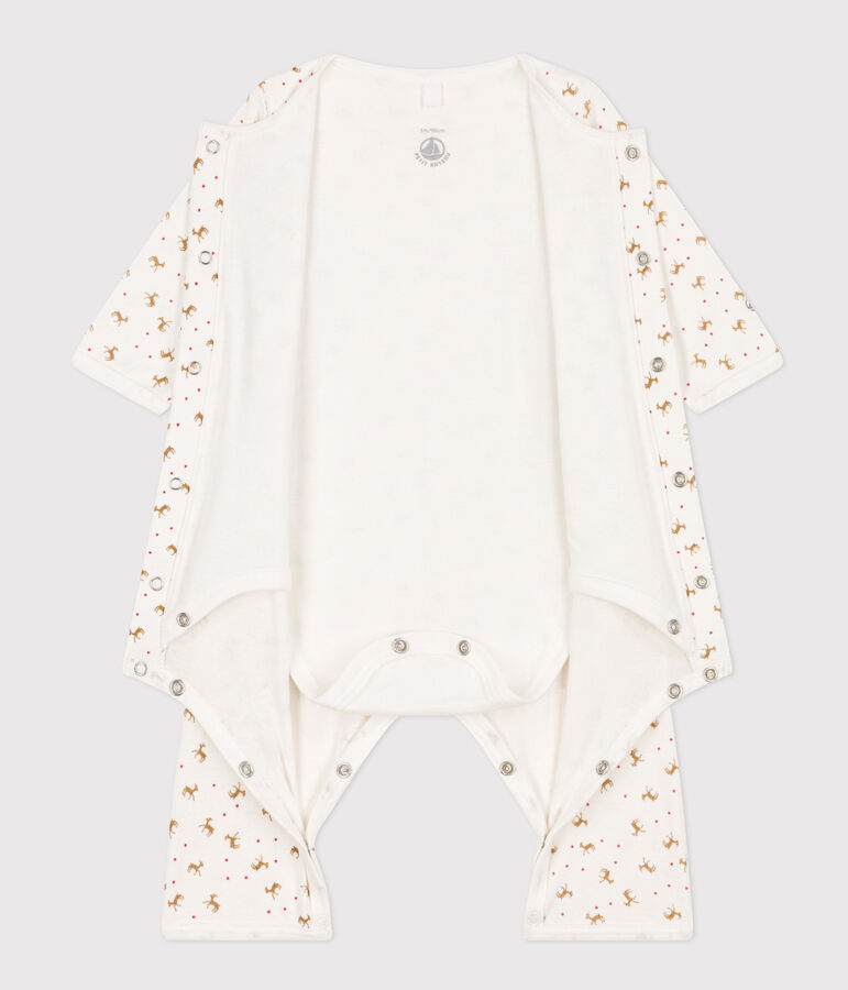 Katoenen bodypyjama zonder voetjes wit/rood