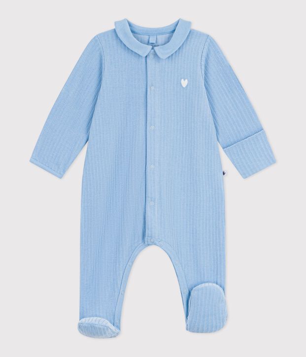 Pyjama b&eacute;b&eacute; en velours &agrave; col uni bleu clair
