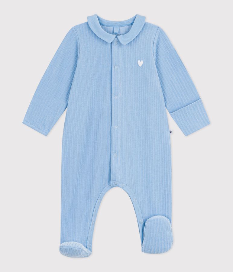 Pyjama b&eacute;b&eacute; en velours &agrave; col uni bleu