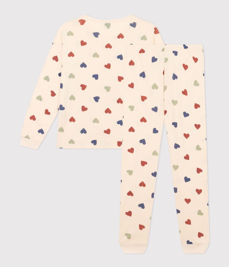 Pyjama en coton motif c&oelig;ur femme &eacute;cru/multicouleur