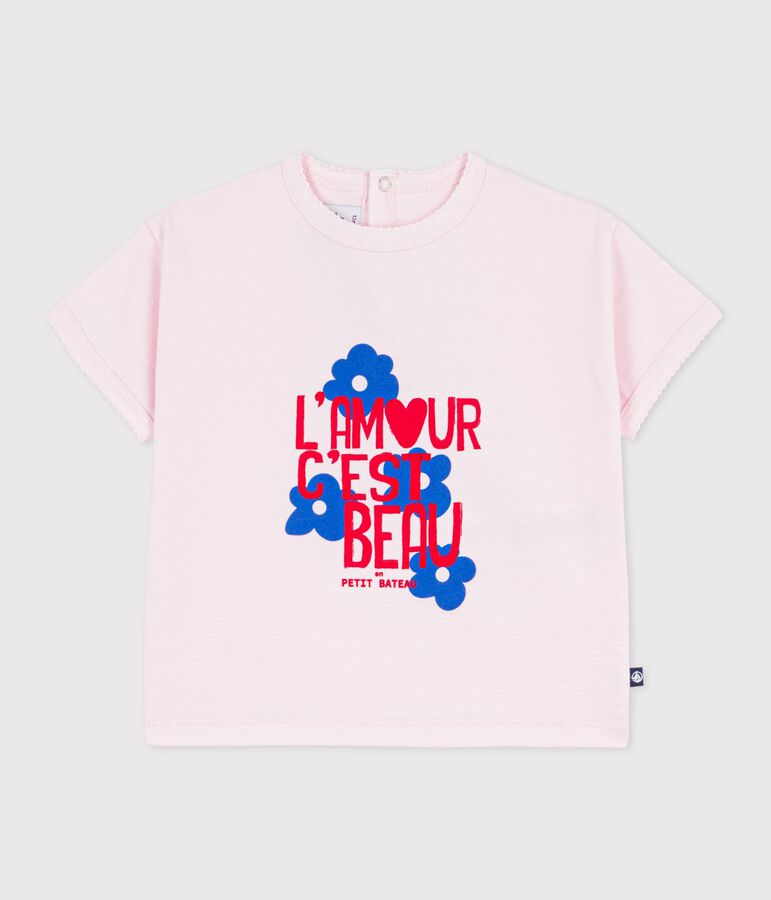 Katoenen T-shirt met korte mouwen en motiefje voor baby's roze