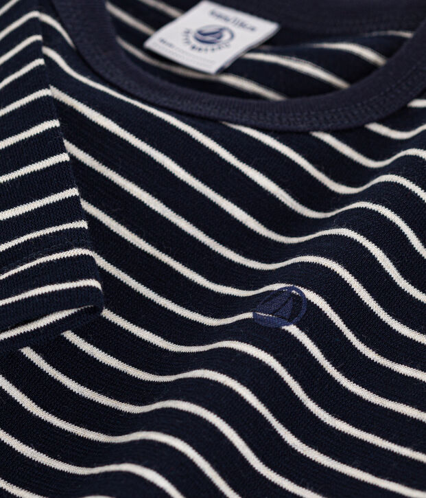 Jongens-T-shirt met lange mouwen van gevlamde jerseystof blauw/beige