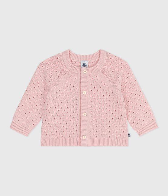 Effen babyvestje in tricot van wol en katoen roze JOLI