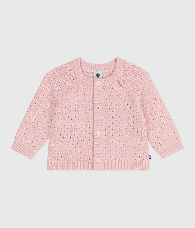 Effen babyvestje in tricot van wol en katoen roze